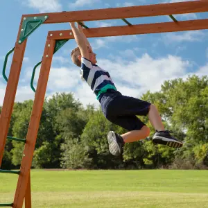 Backyard Discovery Skyfort II Wooden Climbing Frame with 2 x Swings, Trapeze and 1 x Slide