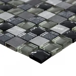 Luxury Grey, Silver & Ivory Glass & Brushed Steel Mosaic Wall Tiles Sheet 8mm