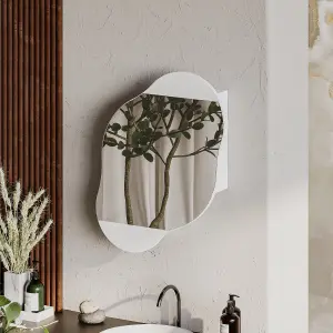 Decortie Cloudy Unique Mirrored Bathroom Cabinet Wall Mount Storage Cabinet with One Mirror Door, White