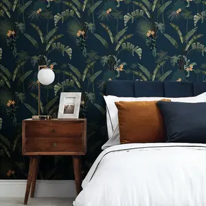 Tropical Paradise Wallpaper In Navy