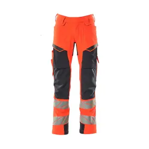 Mascot Accelerate Safe Trousers with Kneepad Pockets - Hi-Vis Red/Dark Navy   (32.5) (Leg Length - Short)