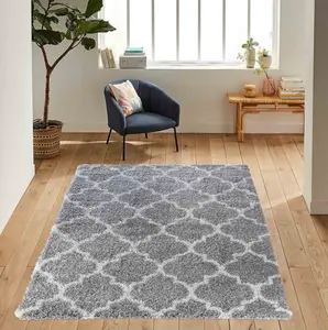 Moroccan Berber Shaggy Rugs Living Room Trellis Grey 120x170 cm