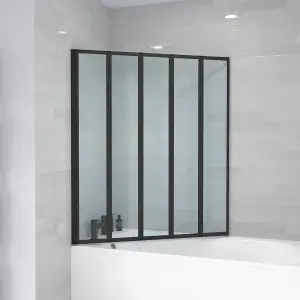 Nes Home 1200 x 1400 mm 5 Fold Door Bath Shower Screen Black Frame