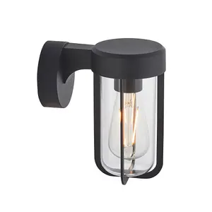 Matt Black Outdoor Wall Light with Clear Glass Shade - IP44 Rated - LED Bulb