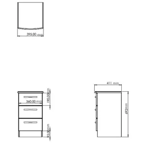 Sussex Ready assembled Beige & oak 3 Drawer Bedside chest (H)692mm (W)395mm (D)411mm