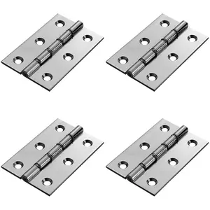 4 PACK - PAIR Double Steel Washered Brass Butt Hinge 102 x 67 Polished Chrome Door Fixing