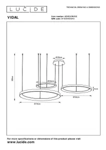 Lucide VIDAL - Pendant light - 78 cm - LED Dim. - 1x120W 2700K - Matt Gold / Brass