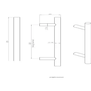 4x 19mm Straight T Bar Pull Handle 225mm Fixing Centres Satin Stainless Steel