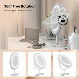 Costway Makeup Vanity Mirror 3 Color Dimmable LED Lighted Round Mirror Touch Screen