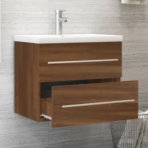 Berkfield Sink Cabinet with Built-in Basin Brown Oak Engineered Wood