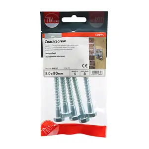 TIMCO Coach Screws Hex Head Silver  - 8.0 x 80