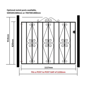 STIRA Metal Scroll Low Flat Garden Gate 1220mm GAP x 914mm High ST07ZP