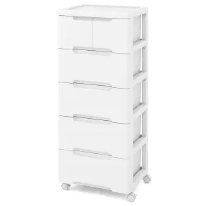 COSTWAY 6-Drawer Rolling Cabinet Plastic Storage Cart 5-tier Drawer Dresser w/ Wheels