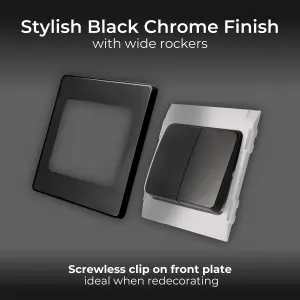 BG Evolve 20A Double Wall Light Switch 2 Way, Wide Rocker Black Chrome