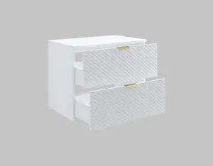 Laura 48 Floating Vanity Unit W800mm H630mm D490mm - White Gloss with Gold Handles and Two Drawers