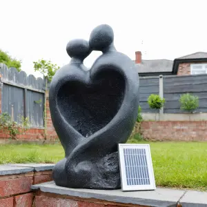 Outdoor Garden Patio Solar Powered Carved Lovers Water Feature With LED Light - Graphite Grey