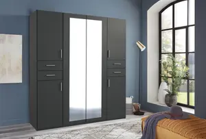 NEW YORK graphite  4 door wardrobe with mirror and drawers