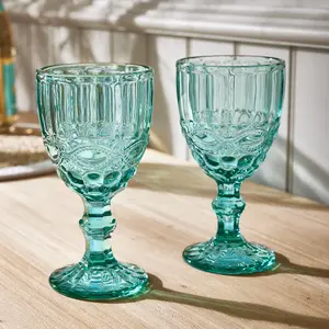 Set of 12 Vintage Luxury Turquoise Drinking Wine Glass Wine Goblets 350ml