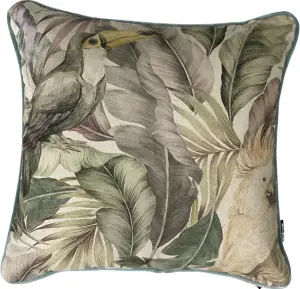 Toucan Bird And Leaves Cushion,Beige/Green, 45x45cm