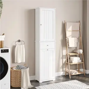 Yaheetech White Freestanding Bathroom Cabinet with Laundry Basket and Storage Shelves