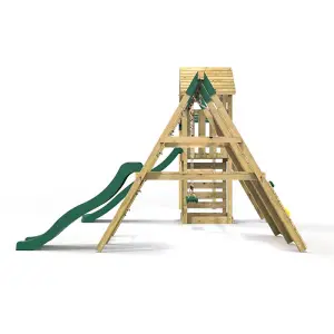 Rebo Wooden Climbing Frame with Swings, 2 Slides, Up & over Climbing wall and Monkey Bars - Brecon