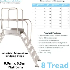 8 Tread Industrial Bridging Steps & Handle Crossover Ladder 0.9m x 0.5m Platform