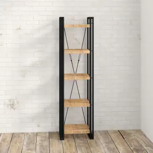 Kingwood Up-Cycled Industrial Mango Wood And Metal Narrow Open Bookcase