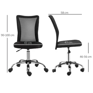 Vinsetto Armless Office Chair with Adjustable Height Mesh Back Wheels Black