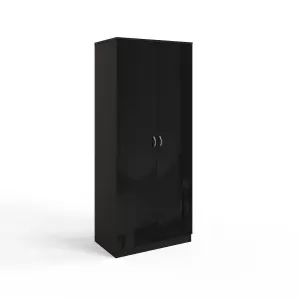 2 Door Black Gloss Double Wardrobe Scratch Resistant Bedroom Furniture