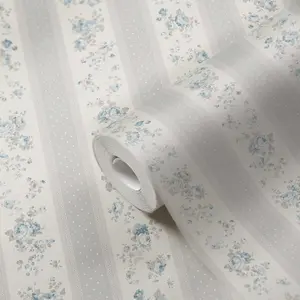 Galerie Maison Charme Silver Vintage Rose Stripe Motif Wallpaper Roll