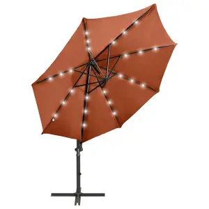 Berkfield Cantilever Umbrella with Pole and LED Lights Terracotta 300 cm