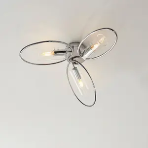 Luminosa Amari Multi Arm Glass Semi Flush Ceiling Lamp, Chrome Plate, Glass