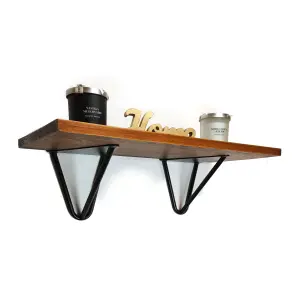 Solid Pine Rustical Shelf Dark Oak Black Hairpin Bracket Style 25x100cm