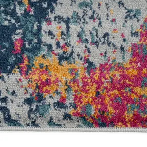 Blue Multicoloured Abstract Mottled Soft Area Rug 160x230cm