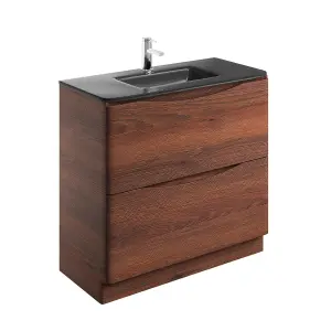 Eden 900mm Floorstanding Vanity Unit in Redwood & Grey Glass Basin