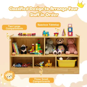 Costway Kids Storage Shelf Unit 5-Cubby Wooden Children Bookcase Toy Storage Organizer