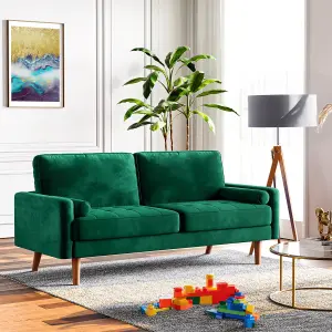 Neche Upgraded Springs Velvet Rolled Arm Upholstered 3-Seater Loveseat Green