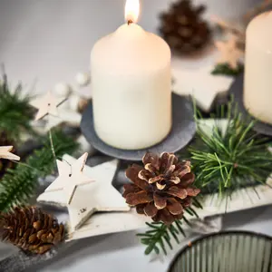 Nordic Pine Four Pillar Centrepiece Christmas Decoration Tealight Holder Candle Holder