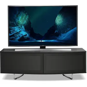 Homeology Caru Gloss Black Beam-Thru Remote Friendly Super-Contemporary"D" Shape Design up to 65" LED/OLED/LCD TV Cabinet