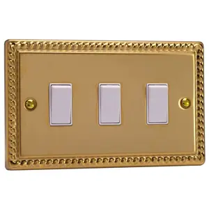 Varilight 3-Gang 10A 1- or 2-Way Rocker Switch (Twin Plate) Georgian Brass