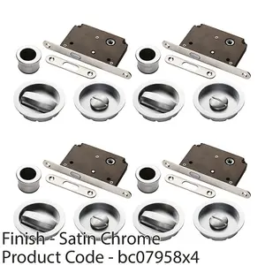 4 PACK - Complete Locking Sliding Pocket Door Pack Set- Satin Chrome - Thumbturn Bathroom