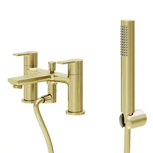 GoodHome Akita Satin Brass effect Deck-mounted Bath mixer tap with shower kit