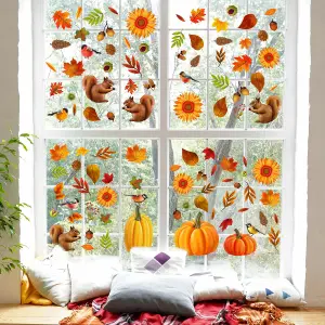 Walplus Autumn Leaves With Sunflowers And Squirrels Window Clings Rooms Décor