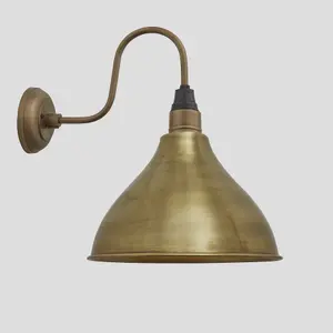 Industville Swan Neck Cone Wall Light, 12 Inch, Brass, Brass Holder