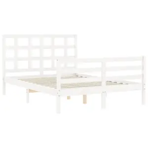 Berkfield Bed Frame with Headboard White 140x190 cm Solid Wood