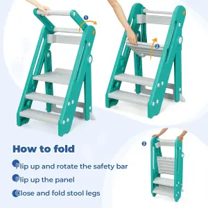 Foldable 2 or 3 Step Stools, Green Large Plastic Sink Step Stool