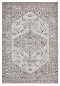 Grey Beige Outdoor Rug, Floral Stain-Resistant Rug, Traditional Outdoor Rug, Easy to Maintain Rug-200cm X 290cm