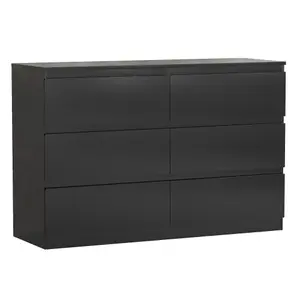 Vida Designs Denver Black 6 Drawer Chest (H)770mm (W)1200mm (D)400mm