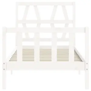 Berkfield Bed Frame with Headboard White Single Solid Wood