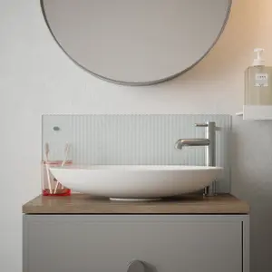 Gloss Fluted clear Glass Pre-drilled Bathroom Splashback with Brushed chrome caps (H)25cm (W)60cm